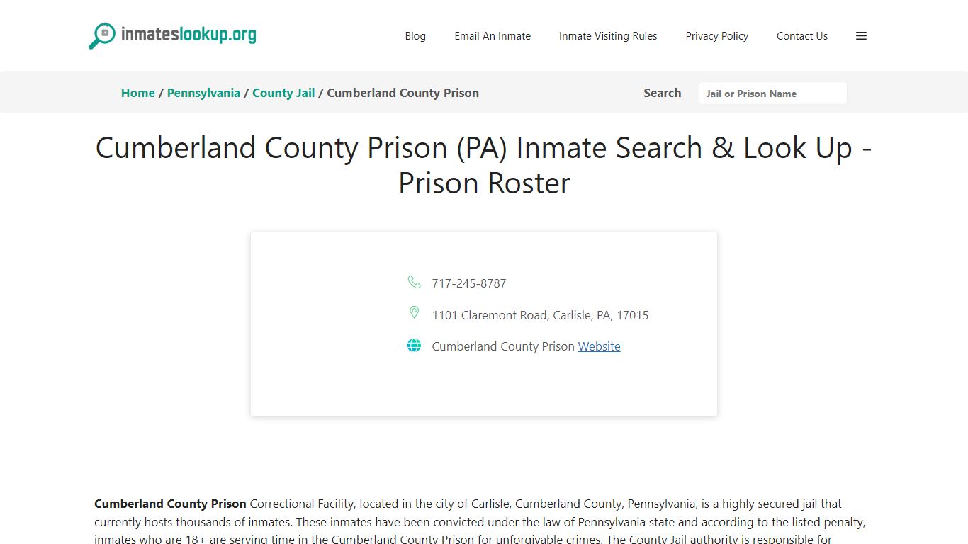 Cumberland County Prison (PA) Inmate Search & Look Up - Prison Roster